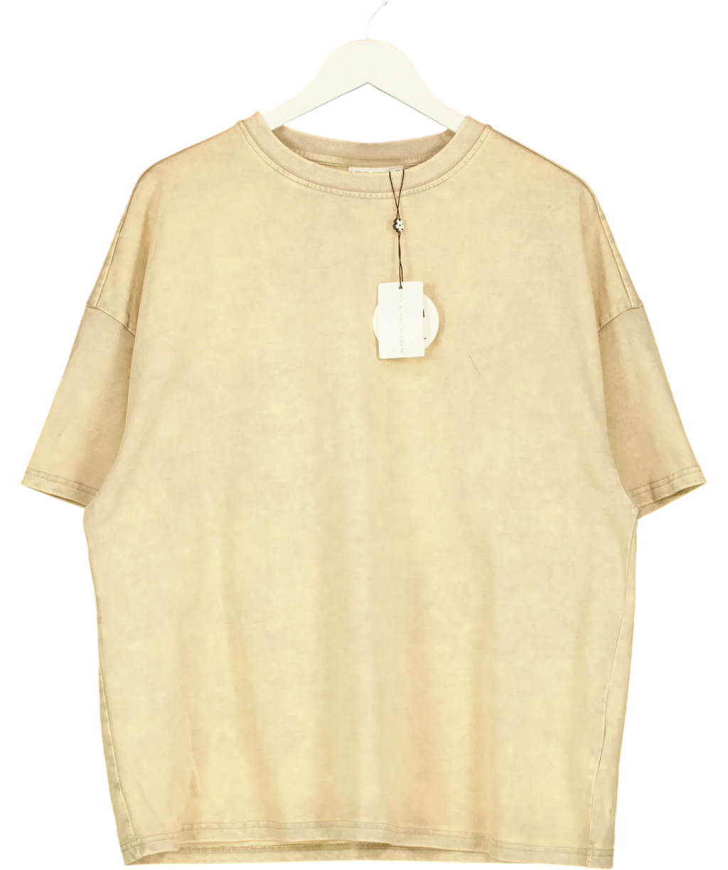 VRG GIRL Beige Sunshine State OVERSIZE Acid Wash Boxy T-Shirt Beige, size UK 8 — front