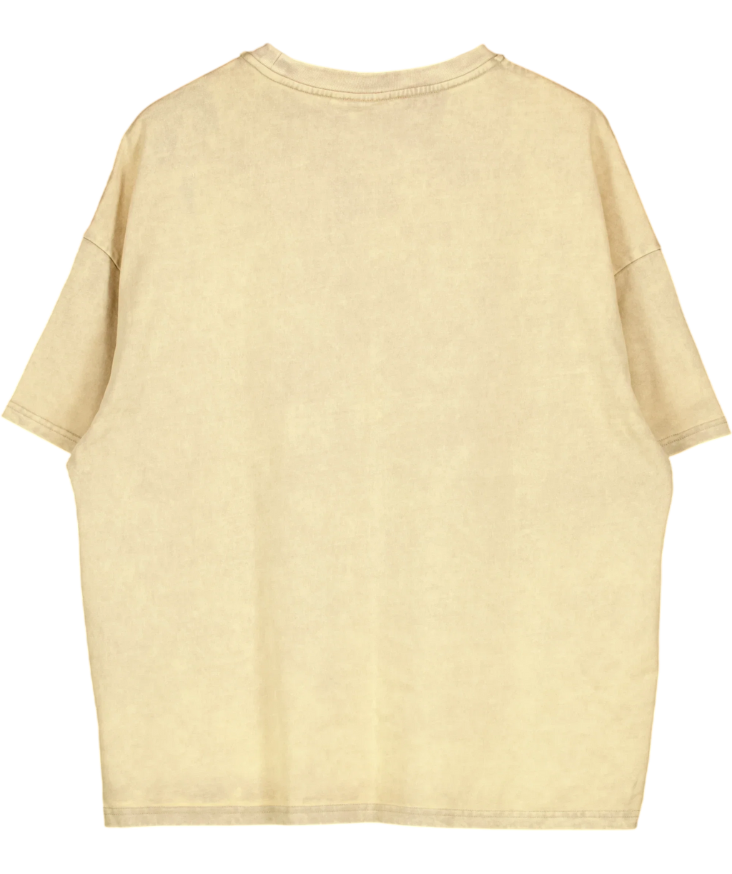 VRG GIRL Beige Sunshine State OVERSIZE Acid Wash Boxy T-Shirt Beige, size UK 8 — back