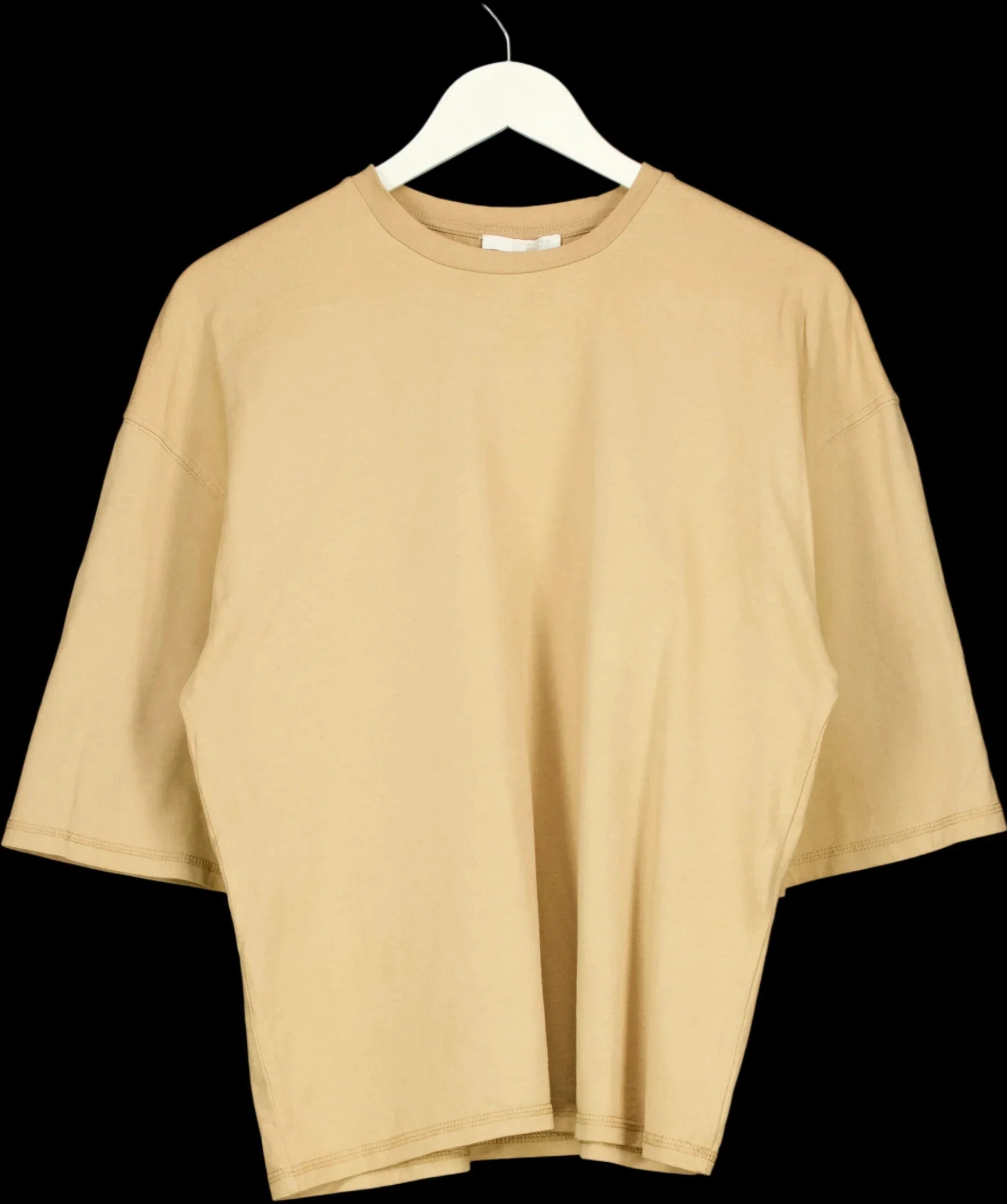 ZARA Beige Loose Fit Plain Crew Neck T-Shirt Sand Beige, size UK S — detail