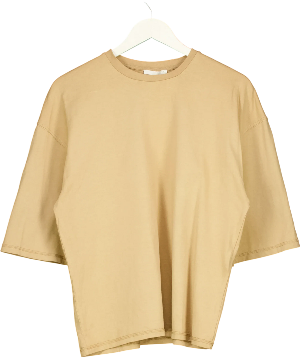 ZARA Beige Loose Fit Plain Crew Neck T-Shirt Sand Beige, size UK S — front