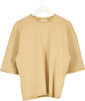 ZARA Beige Loose Fit Plain Crew Neck T-Shirt Sand Beige, size UK S — front