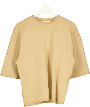 ZARA Loose Fit Plain Crew Neck T-shirt Sand Beige UK S