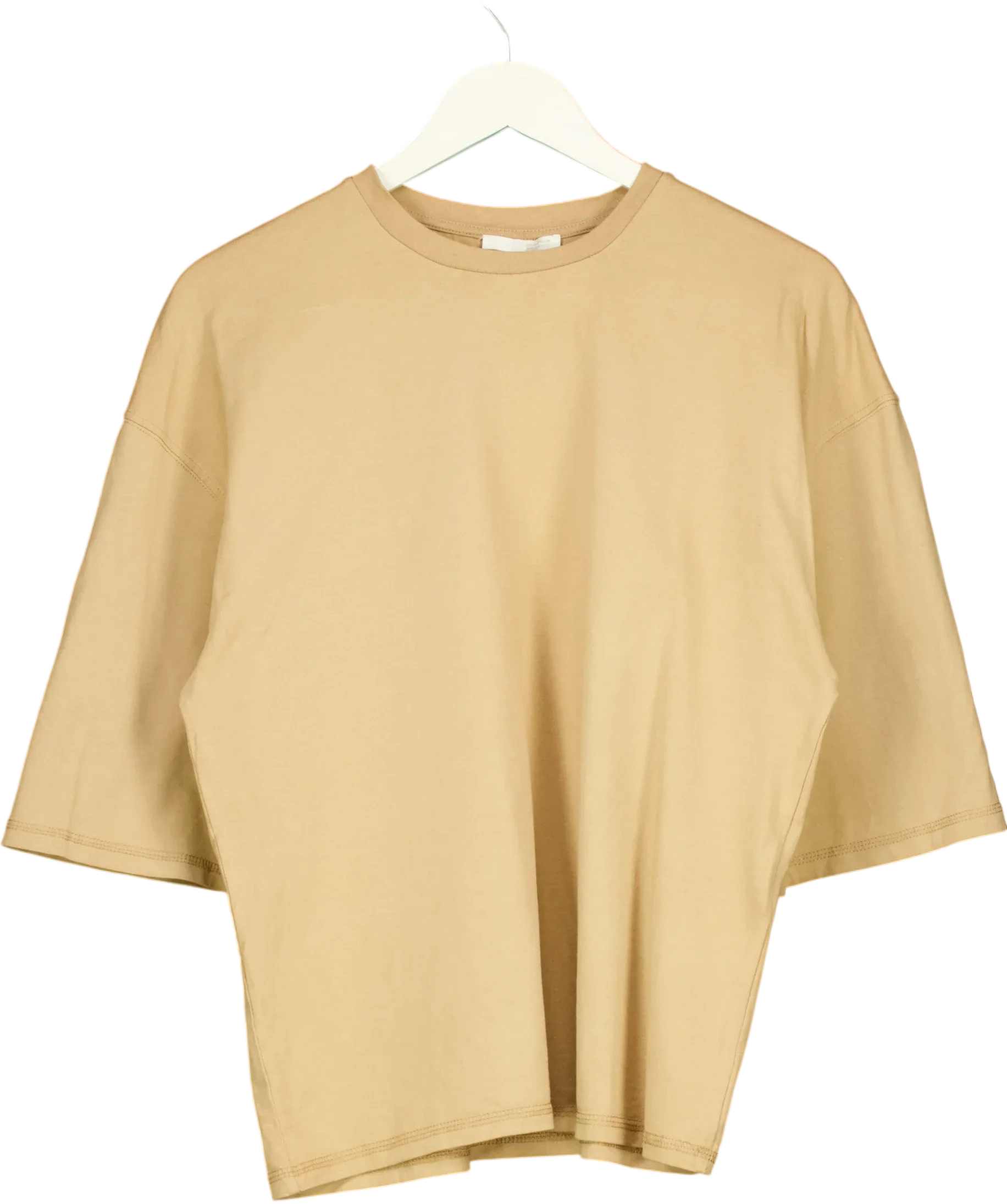ZARA Beige Loose Fit Plain Crew Neck T-Shirt Sand Beige, size UK S — front