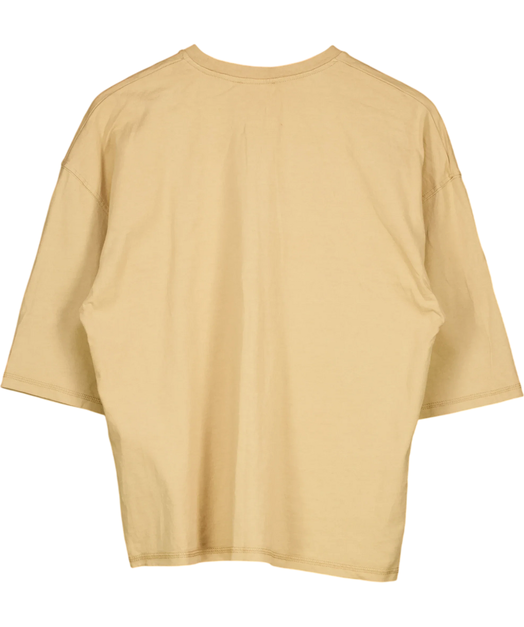 ZARA Beige Loose Fit Plain Crew Neck T-Shirt Sand Beige, size UK S — back