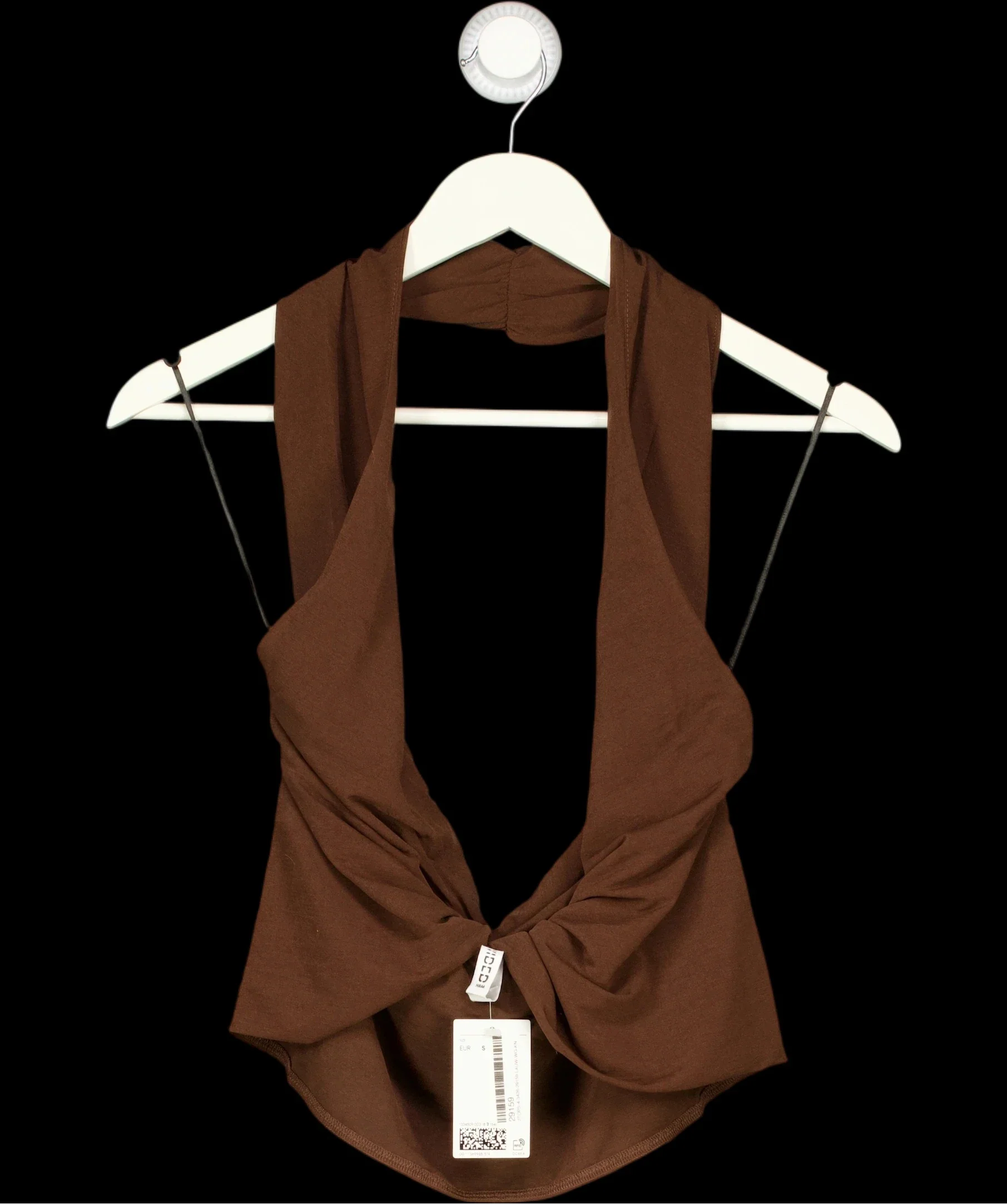 H&M Brown Twist-Detail Halterneck Jersey Top Dark Brown, size UK S — detail