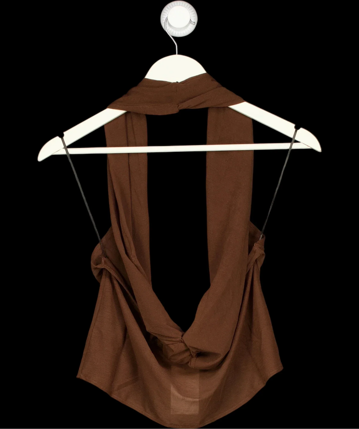 H&M Brown Twist-Detail Halterneck Jersey Top Dark Brown, size UK S — label