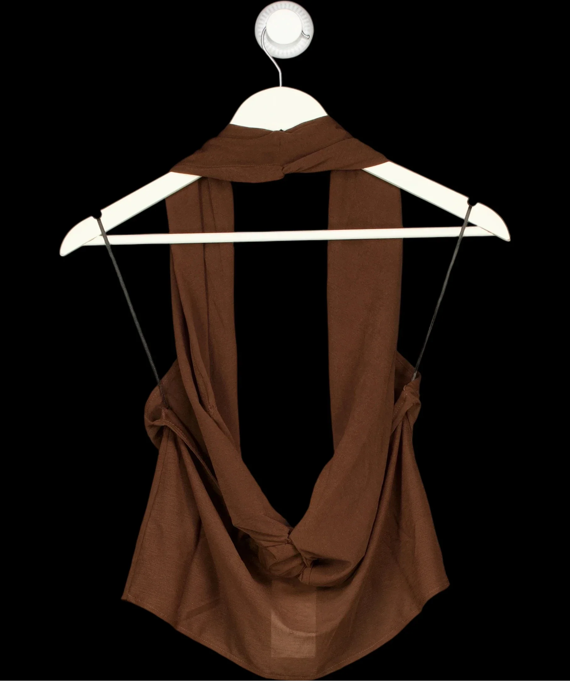 H&M Brown Twist-Detail Halterneck Jersey Top Dark Brown, size UK S — label