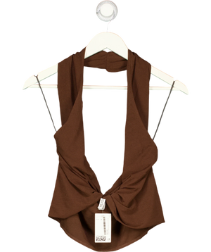 H&M Twist-detail Halterneck Jersey Top Dark Brown UK S