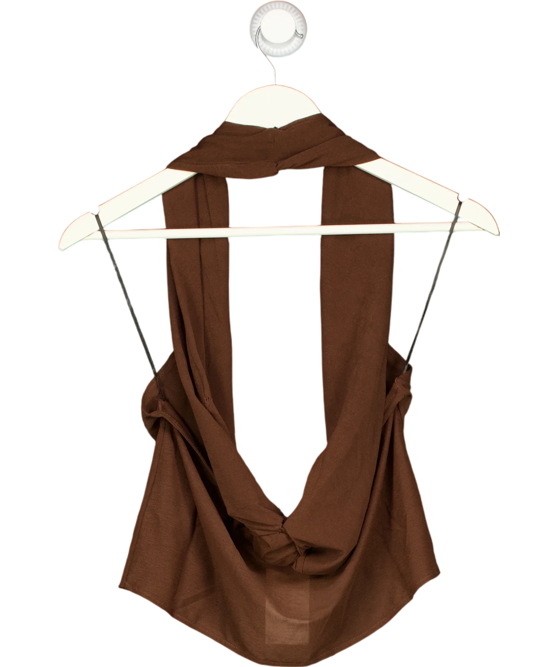 H&M Brown Twist-Detail Halterneck Jersey Top Dark Brown, size UK S — back