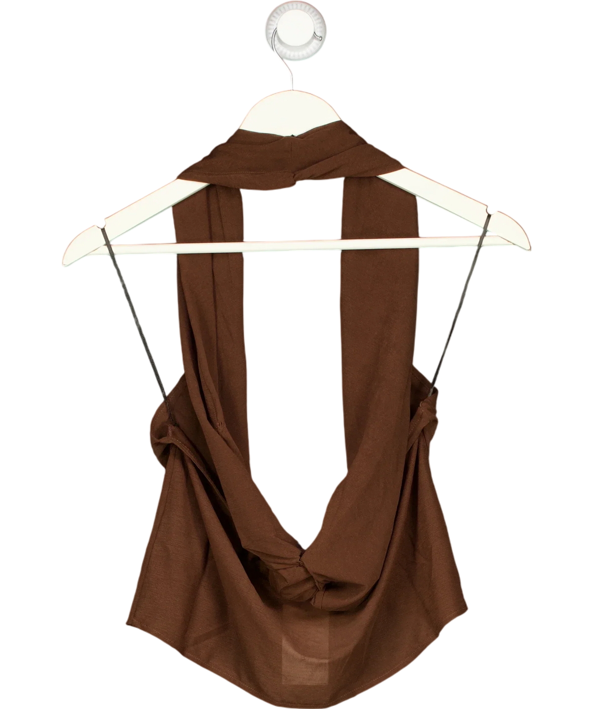 H&M Brown Twist-Detail Halterneck Jersey Top Dark Brown, size UK S — back