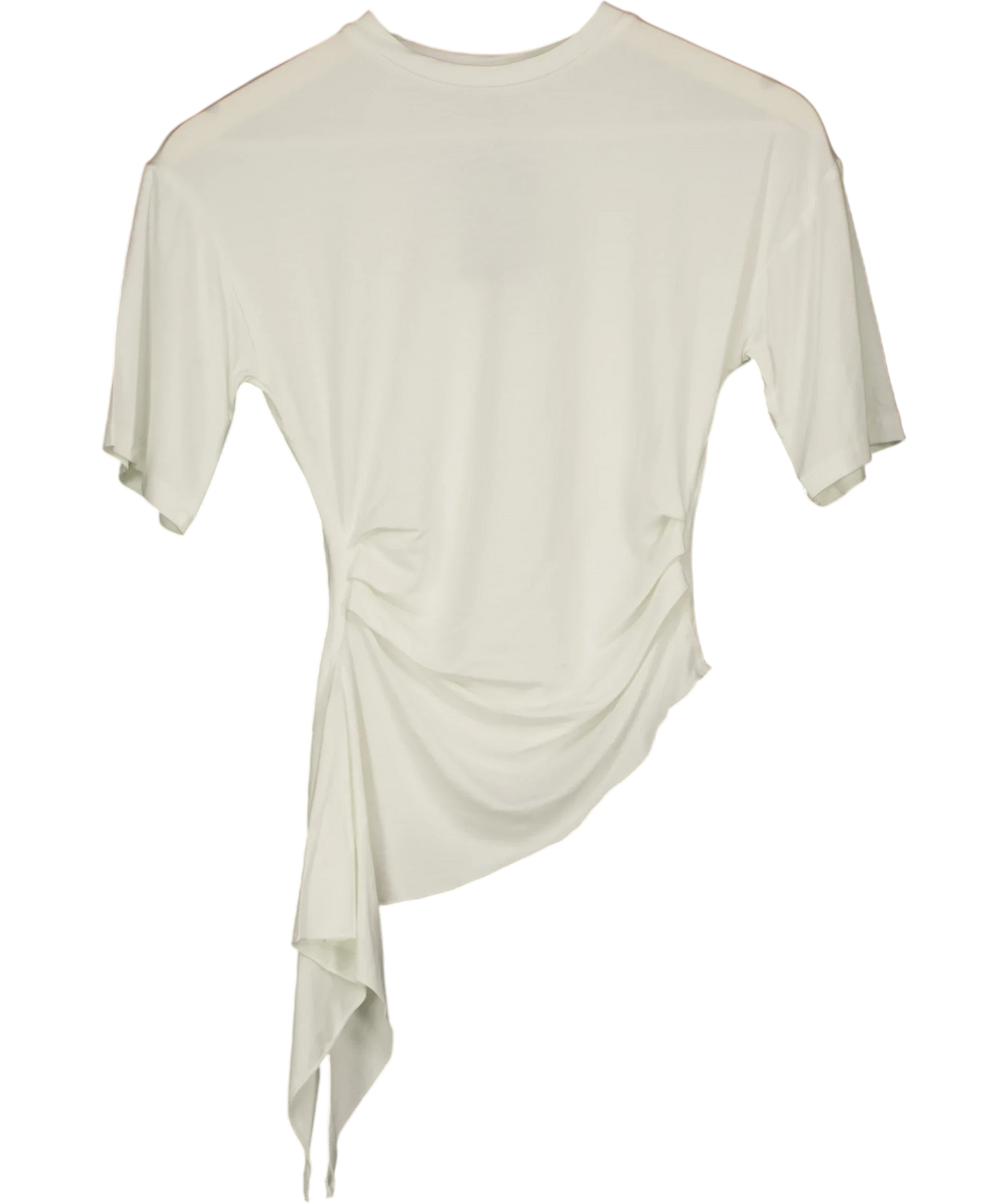 H&M White Asymmetric Ruched Drape T-Shirt White, size UK XS — front