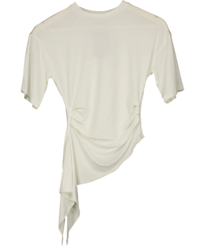 H&M Asymmetric Ruched Drape T-shirt White UK XS