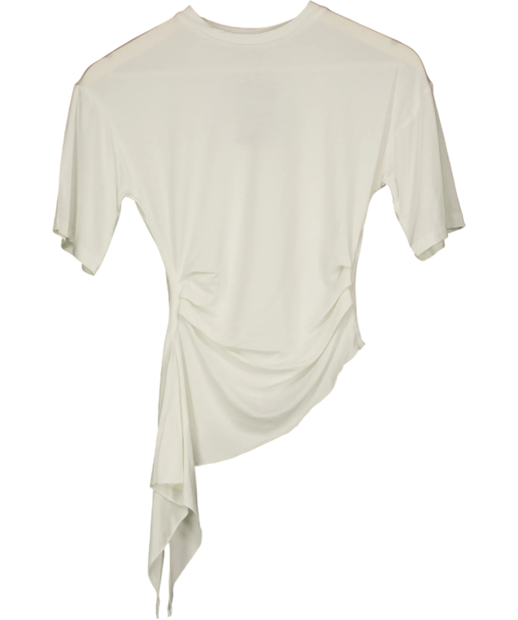 H&M White Asymmetric Ruched Drape T-Shirt White, size UK XS — front