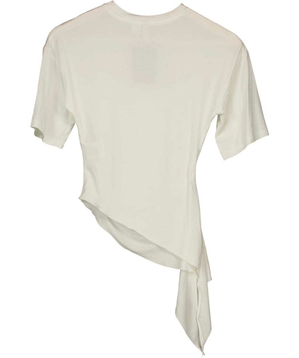 H&M White Asymmetric Ruched Drape T-Shirt White, size UK XS — back