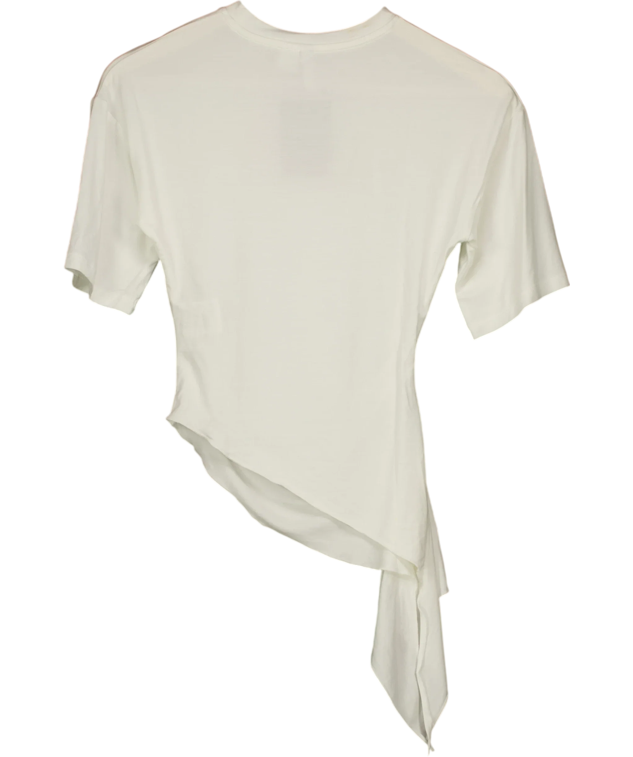 H&M White Asymmetric Ruched Drape T-Shirt White, size UK XS — back