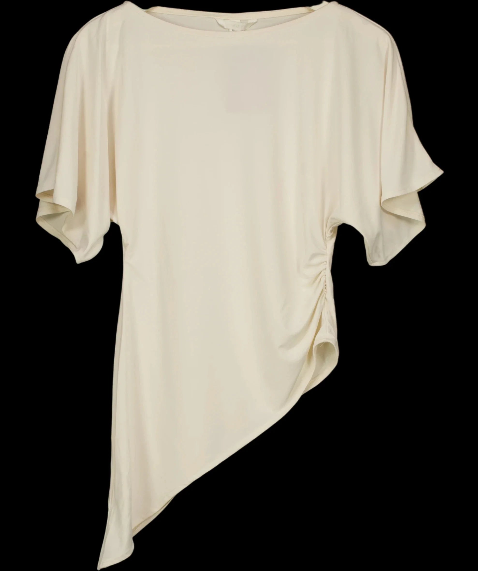 H&M Cream Boat-Neck Asymmetric Ruched Drape Top Buttermilk Cream, size UK XS — detail