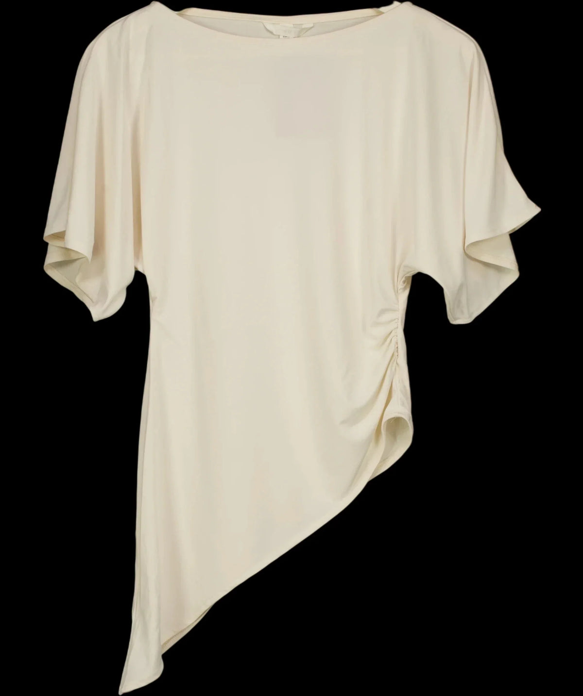 H&M Cream Boat-Neck Asymmetric Ruched Drape Top Buttermilk Cream, size UK XS — detail