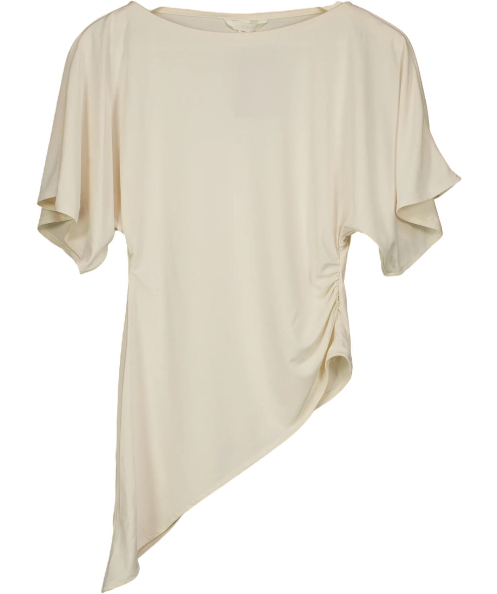 H&M Cream Boat-Neck Asymmetric Ruched Drape Top Buttermilk Cream, size UK XS — front
