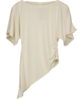 H&M Cream Boat-Neck Asymmetric Ruched Drape Top Buttermilk Cream, size UK XS — front
