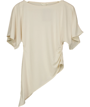 H&M Boat-neck Asymmetric Ruched Drape Top Buttermilk Cream UK XS