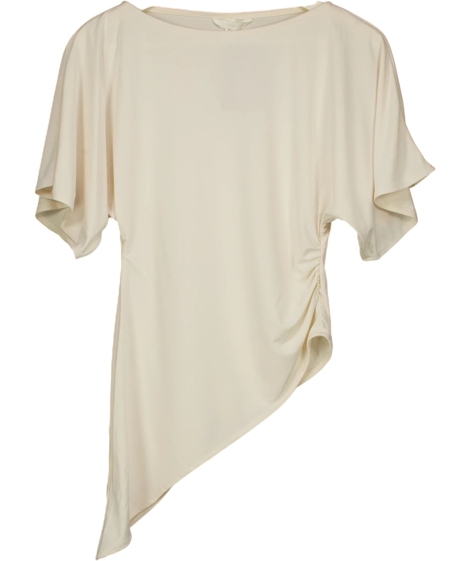 H&M Cream Boat-Neck Asymmetric Ruched Drape Top Buttermilk Cream, size UK XS — front