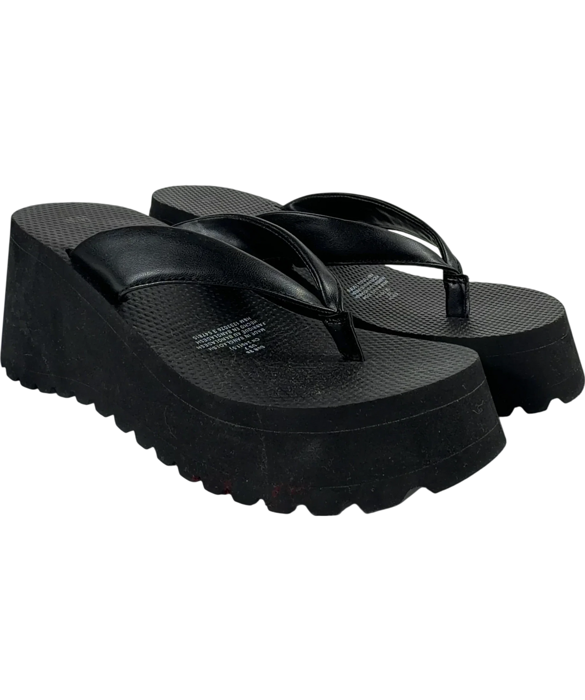 H&M Black Wedge-heeled flip-flops, size UK 5 EU 38 👠 — front