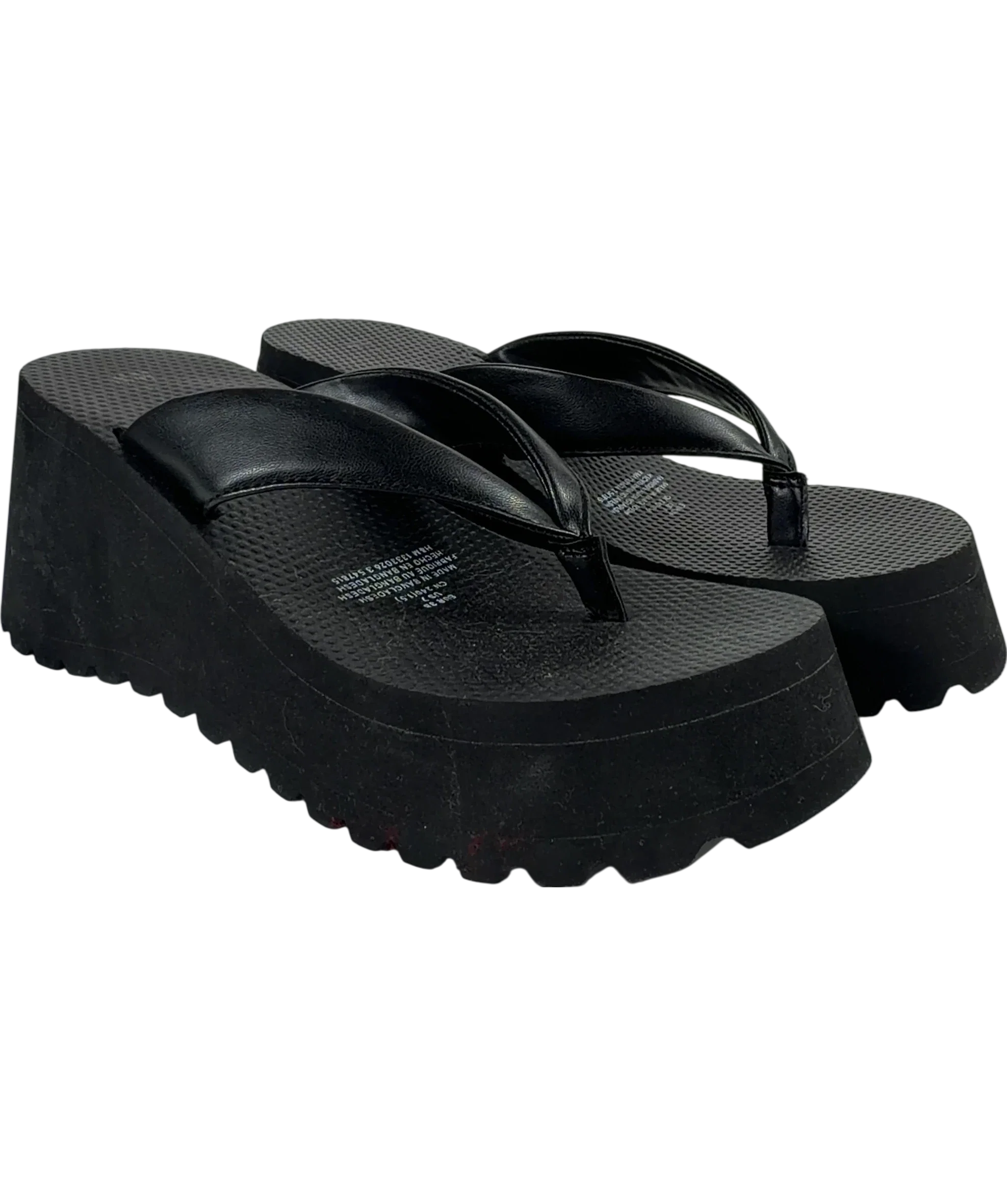 H&M Black Wedge-heeled flip-flops, size UK 5 EU 38 👠 — front