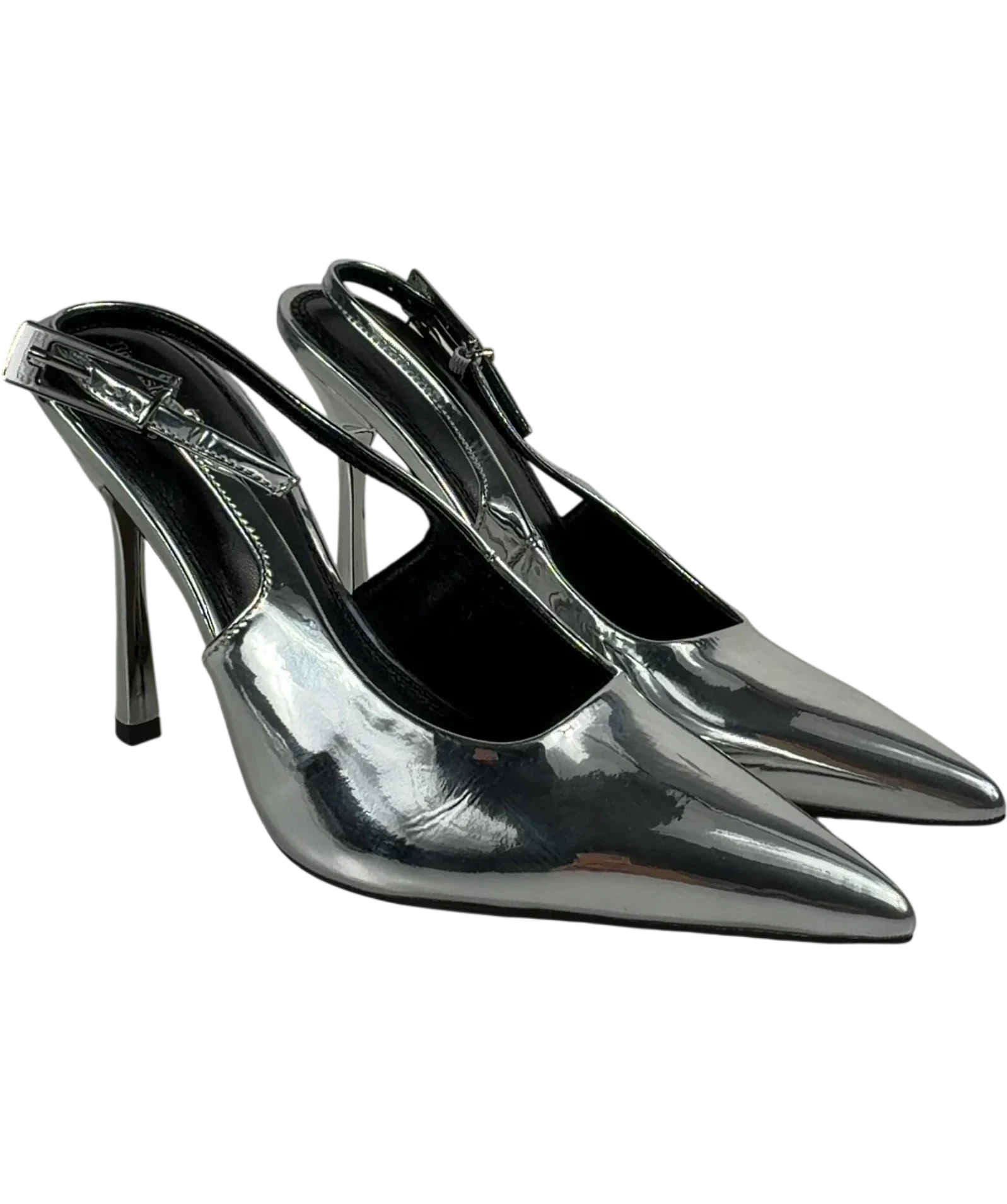 River Island Metallic Sling back heels metallic silver, size UK 5 EU 38 👠 — front