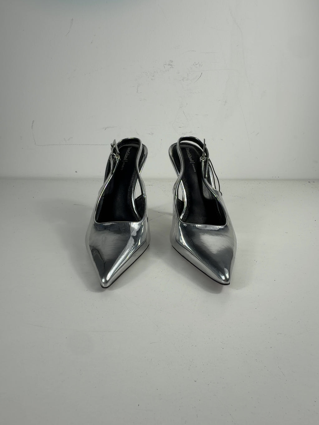 River Island Metallic Sling back heels metallic silver, size UK 5 EU 38 👠 — detail