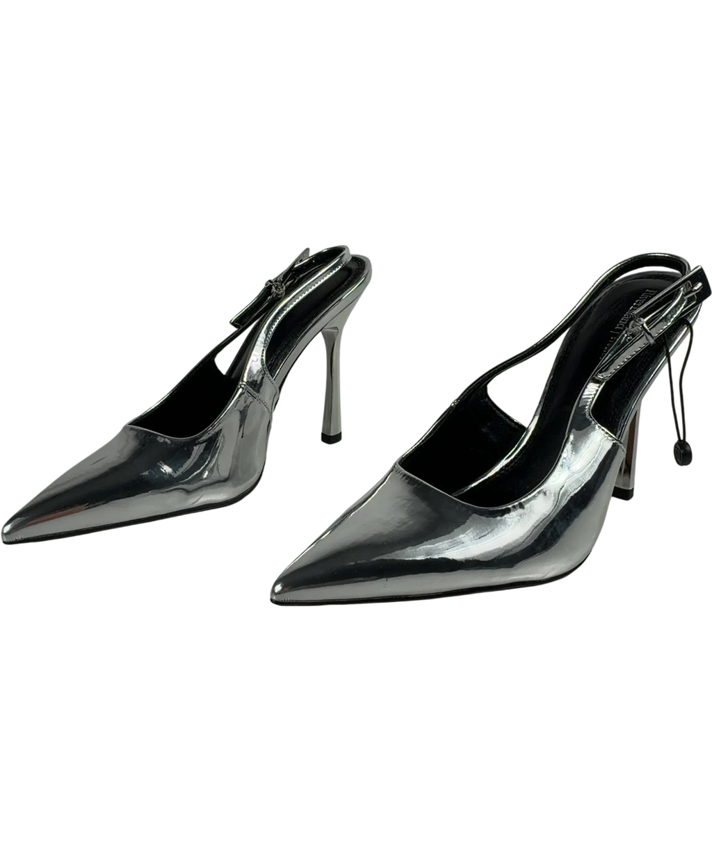 River Island Sling Back Heels Metallic Silver UK 5 EU 38 — Side (both)