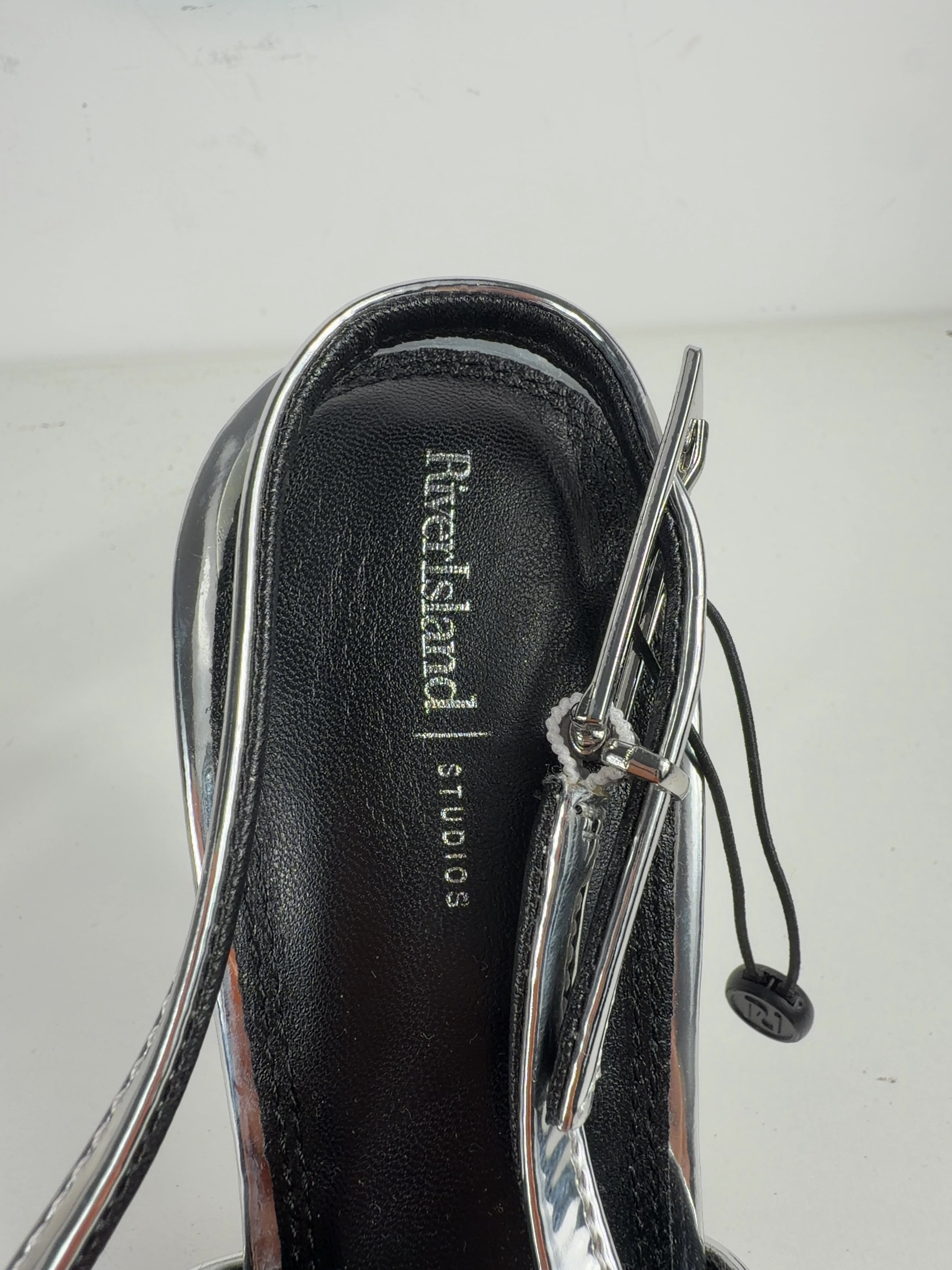 River Island Metallic Sling back heels metallic silver, size UK 5 EU 38 👠 — care label
