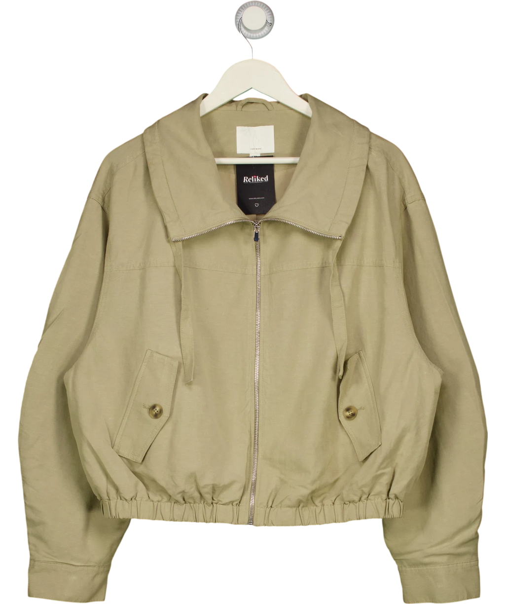 H&M Beige Linen-Blend Drawstring Funnel Neck Jacket, size UK M — front