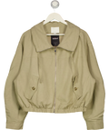 H&M Beige Linen-Blend Drawstring Funnel Neck Jacket, size UK M — front