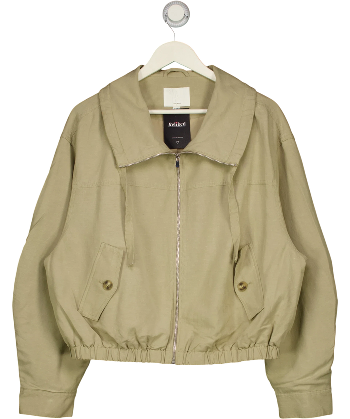 H&M Beige Linen-blend Drawstring Funnel Neck Jacket UK M