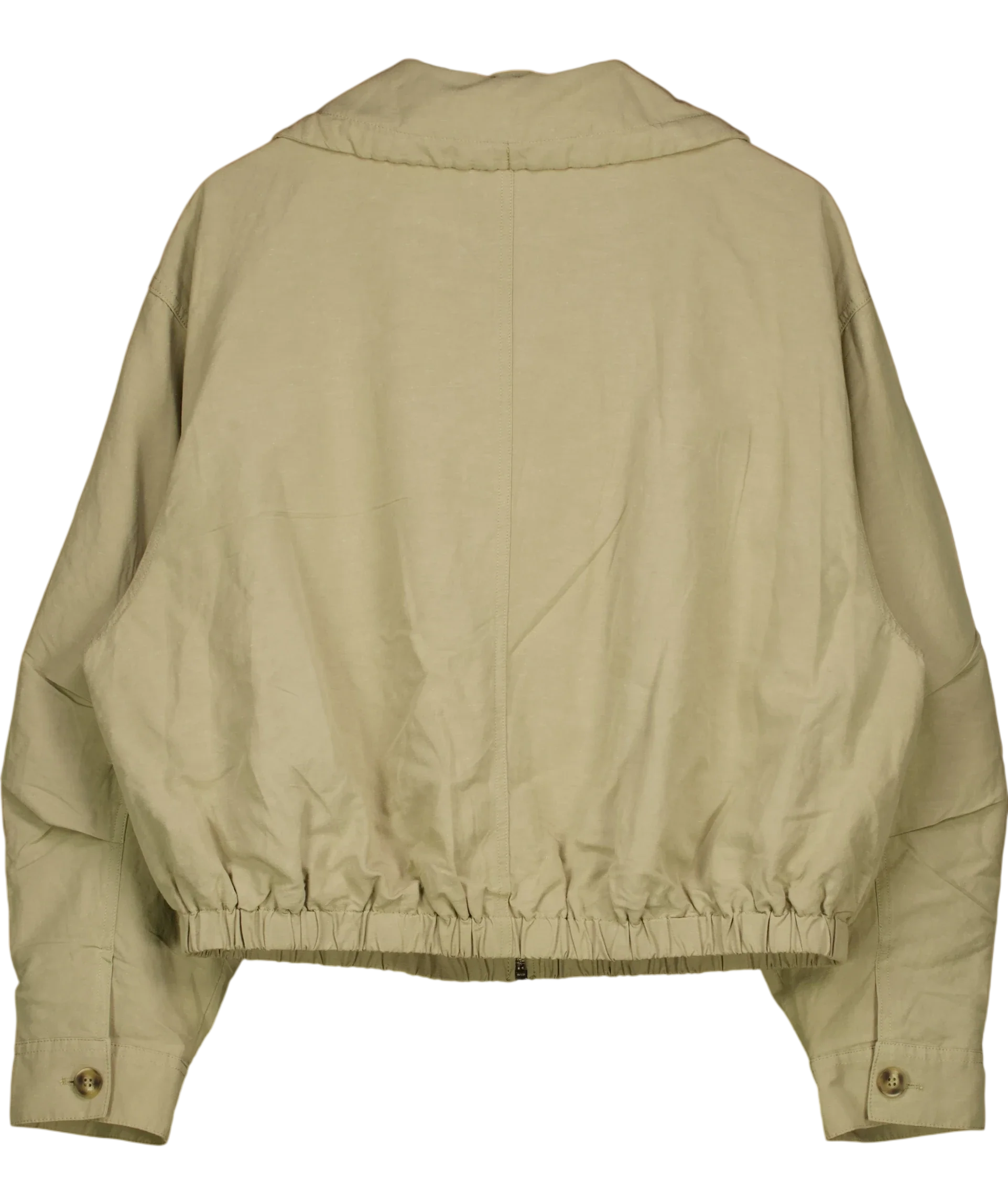 H&M Beige Linen-Blend Drawstring Funnel Neck Jacket, size UK M — back