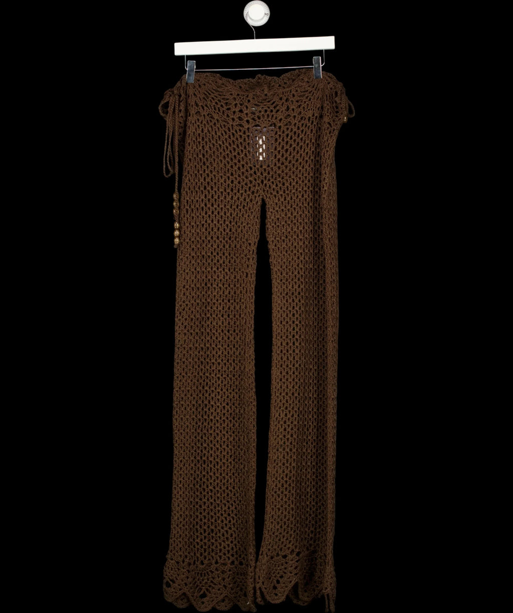 WHITE FOX Brown Palm Kissed Crochet Pants Chocolate BROWN, size UK XS — detail