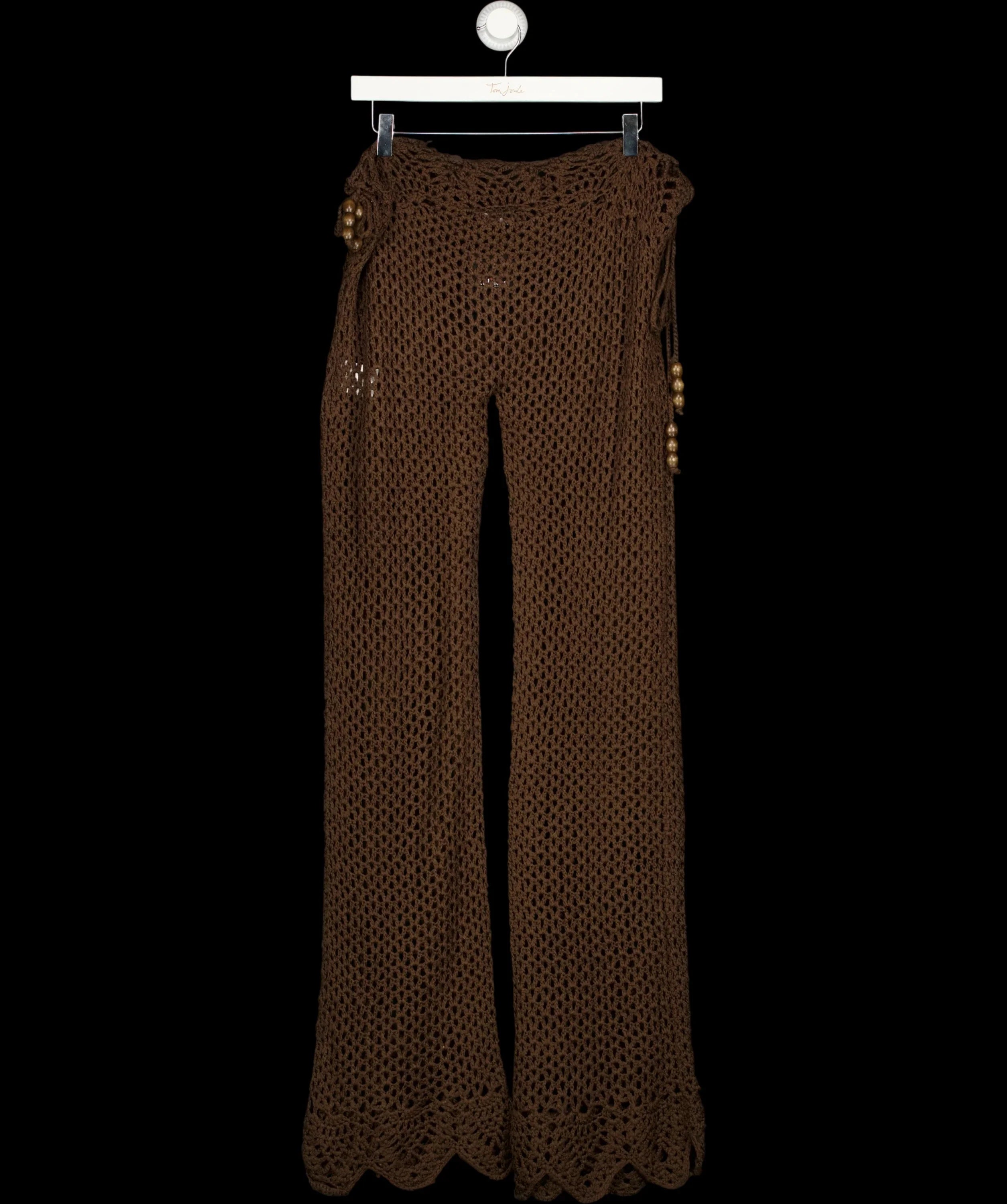 WHITE FOX Brown Palm Kissed Crochet Pants Chocolate BROWN, size UK XS — label