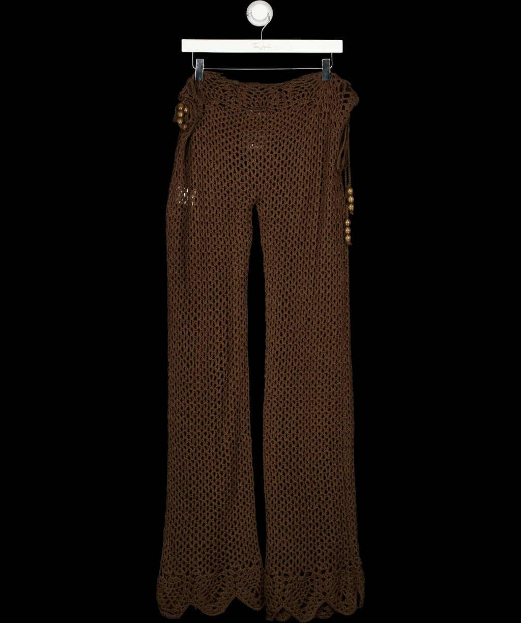 WHITE FOX Brown Palm Kissed Crochet Pants Chocolate BROWN, size UK XS — label