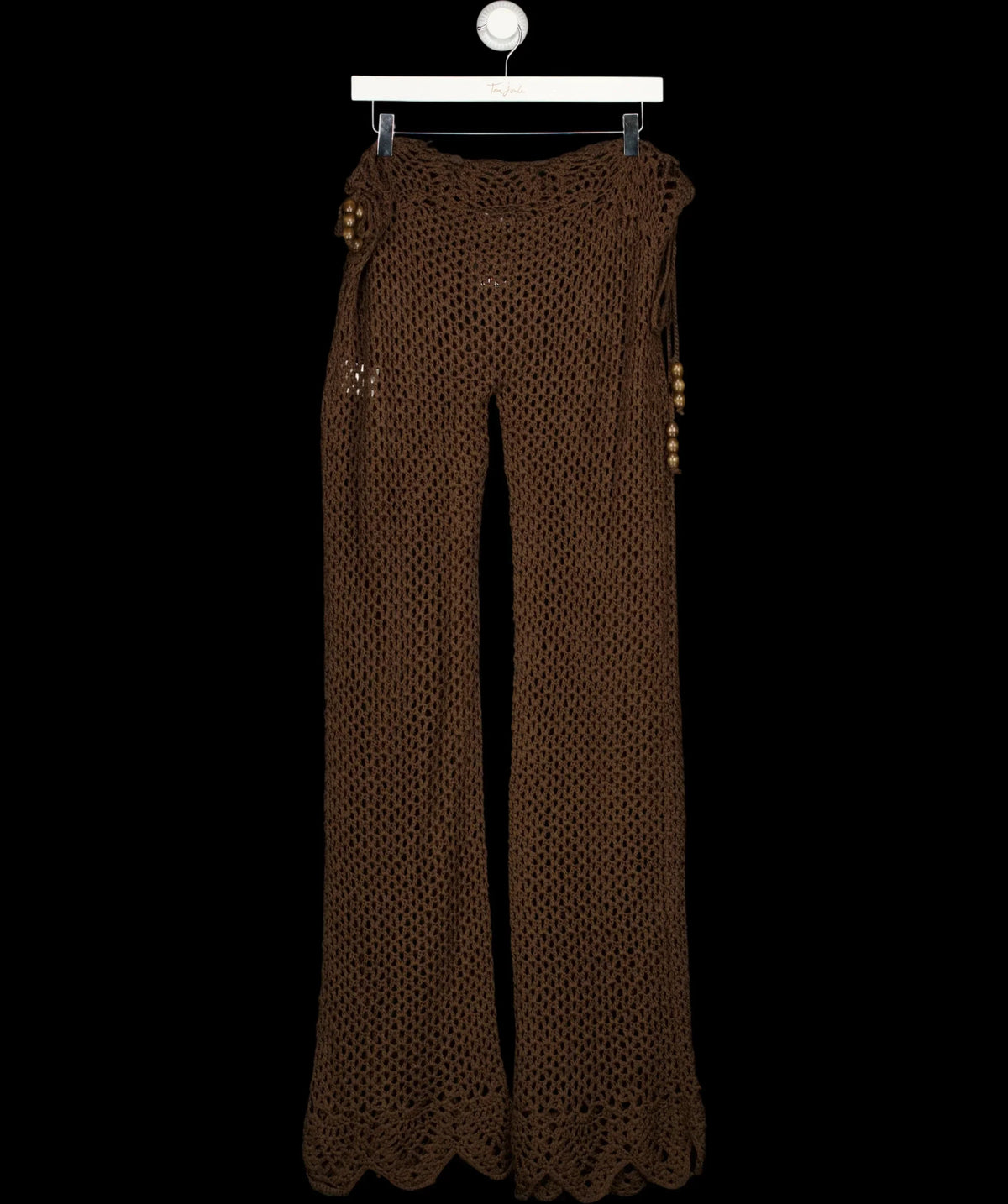 WHITE FOX Brown Palm Kissed Crochet Pants Chocolate BROWN, size UK XS — label