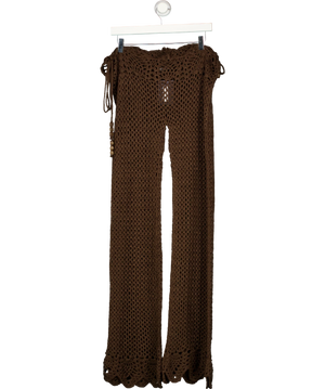 WHITE FOX Palm Kissed Crochet Pants Chocolate Brown UK XS