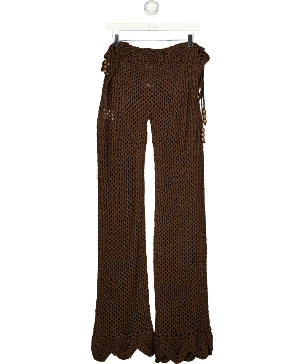 WHITE FOX Brown Palm Kissed Crochet Pants Chocolate BROWN, size UK XS — back