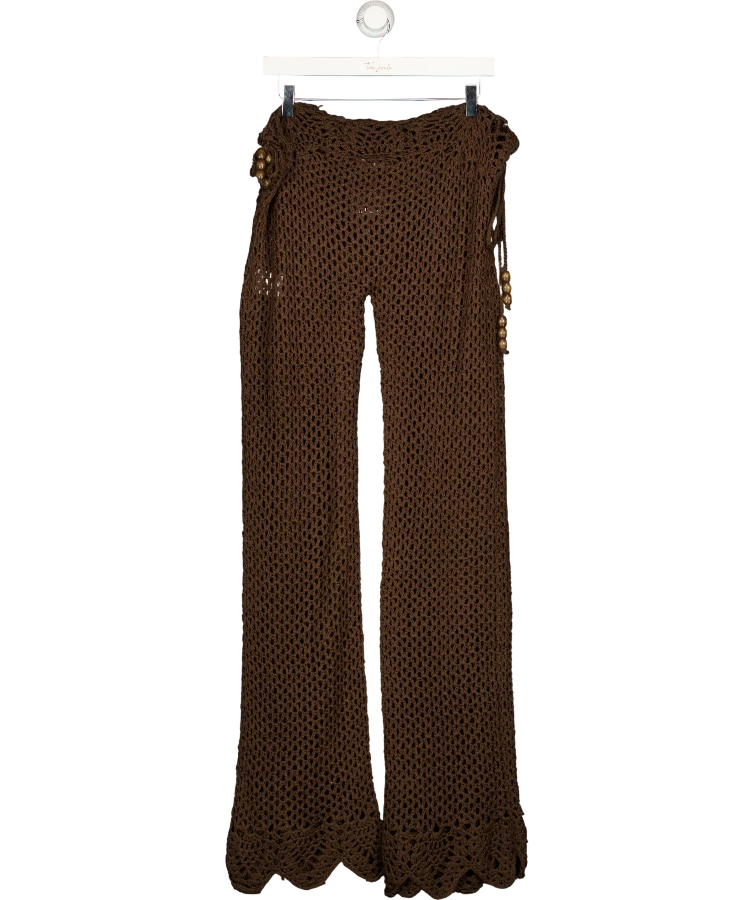 WHITE FOX Brown Palm Kissed Crochet Pants Chocolate BROWN, size UK XS — back