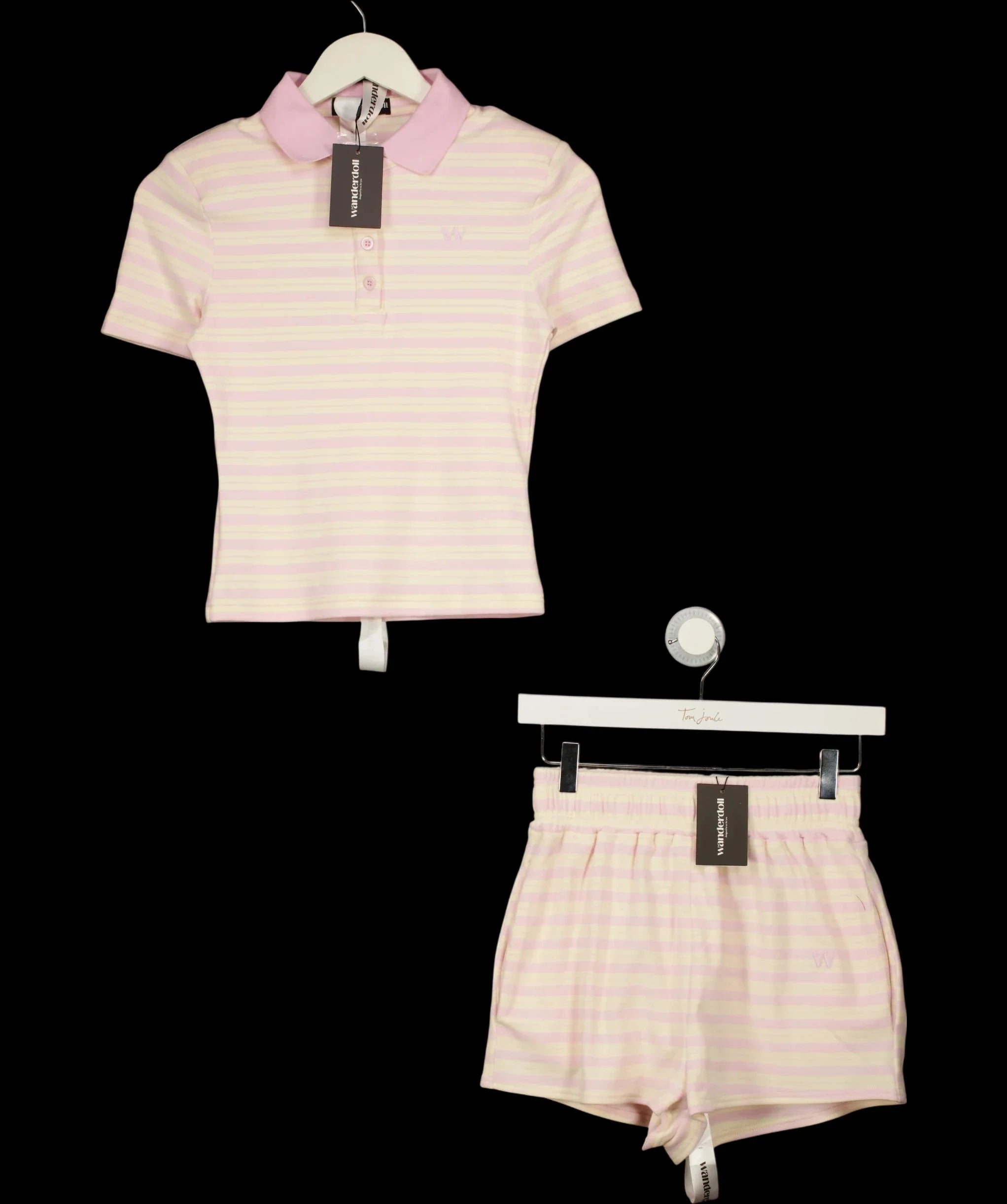 WANDERDOLL Pink l Frankie Short Sleeve Polo Top and Shorts Set Pink & Lemon, size UK XS — detail