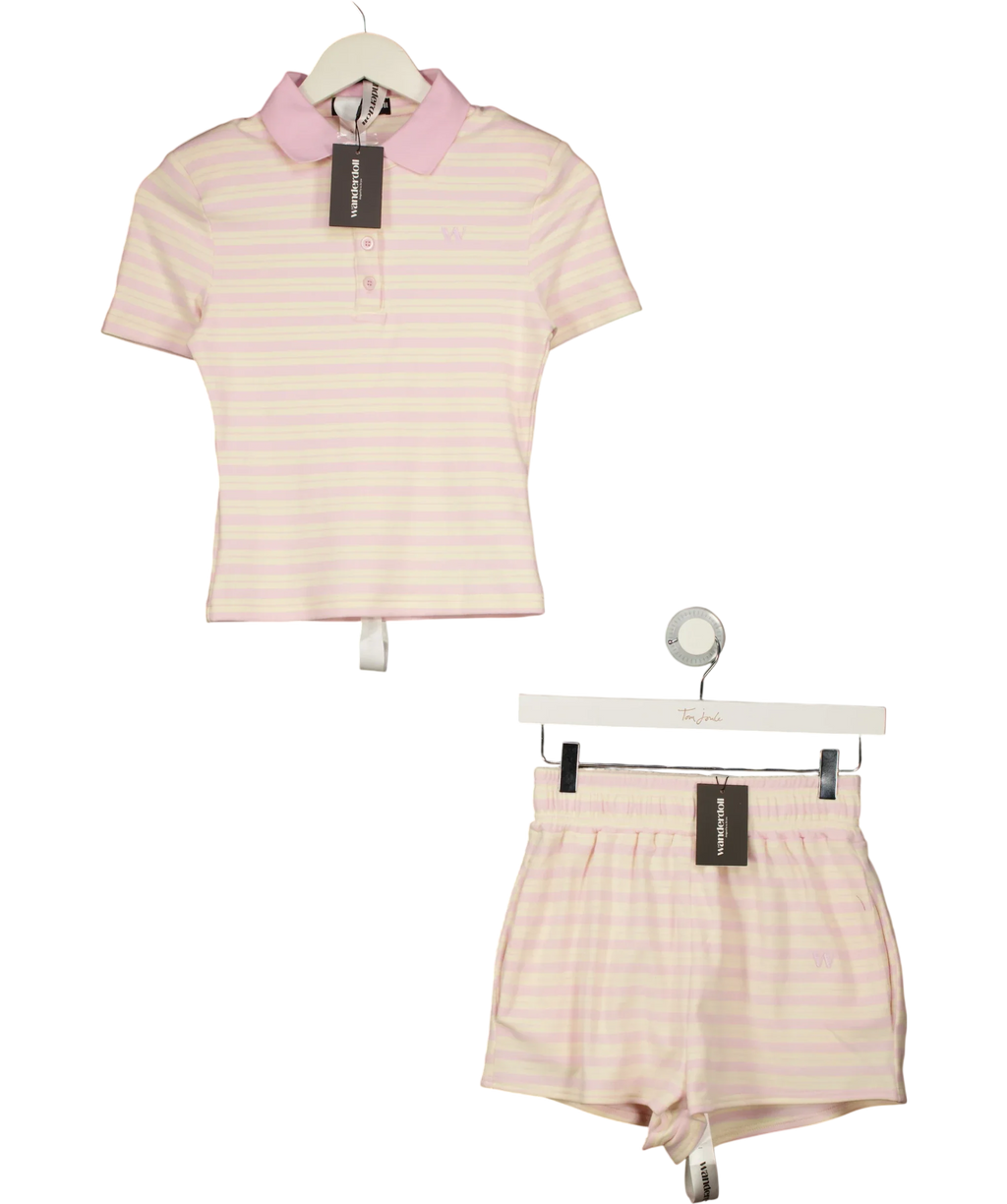 WANDERDOLL Pink l Frankie Short Sleeve Polo Top and Shorts Set Pink & Lemon, size UK XS — front