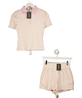 WANDERDOLL Pink l Frankie Short Sleeve Polo Top and Shorts Set Pink & Lemon, size UK XS — front