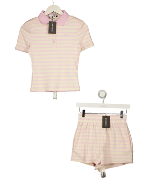 WANDERDOLL L Frankie Short Sleeve Polo Top And Shorts Set Pink & Lemon UK XS