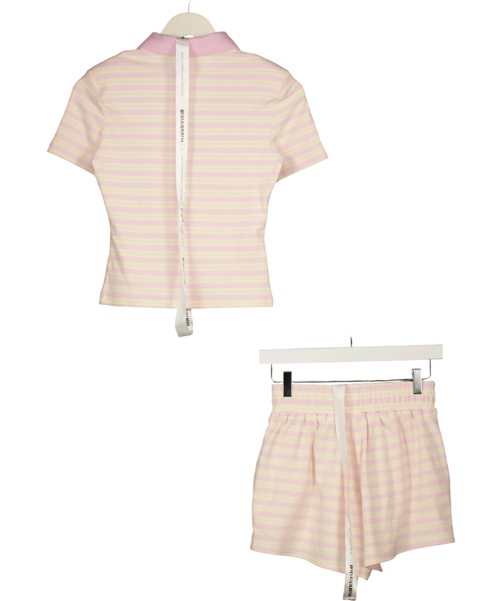 WANDERDOLL Pink l Frankie Short Sleeve Polo Top and Shorts Set Pink & Lemon, size UK XS — back