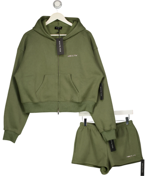 WHITE FOX From The Archives Lexi Cropped Zip Hoodie & Shorts Set Khaki  Green UK S/M