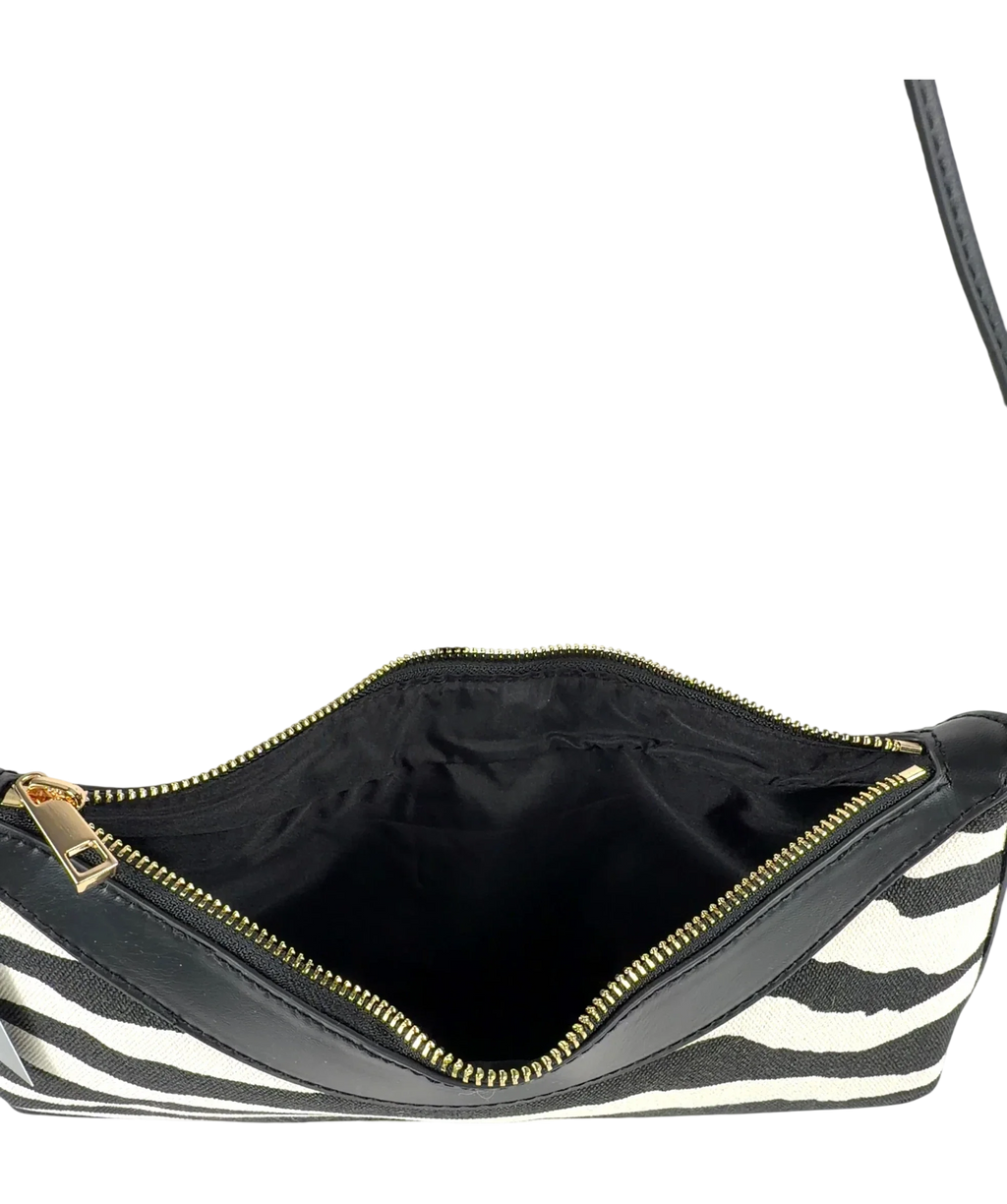 H&M Black zebra-print canvas shoulder bag — detail