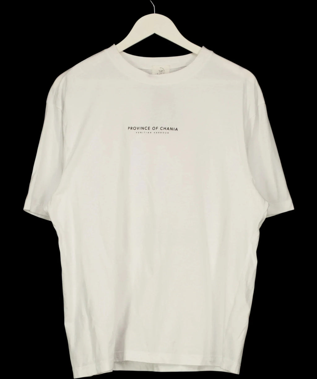 River Island White Province of Chania Crete Large Back Graphic T-Shirt White, size UK L — detail